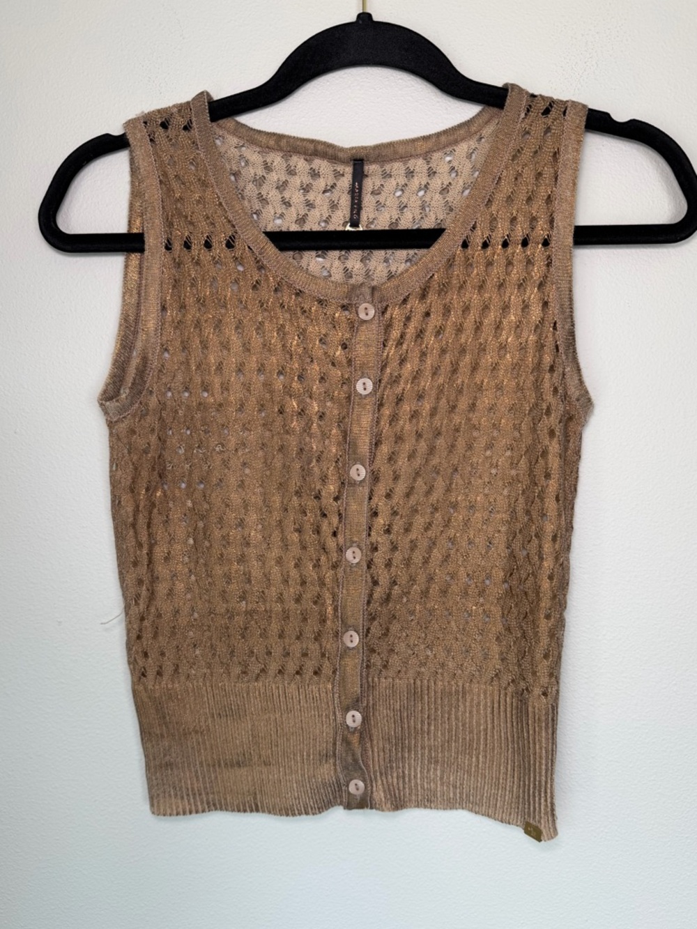 Maria Filo Bronze Metallic Knit Fairy Grunge Cropped Tank Top